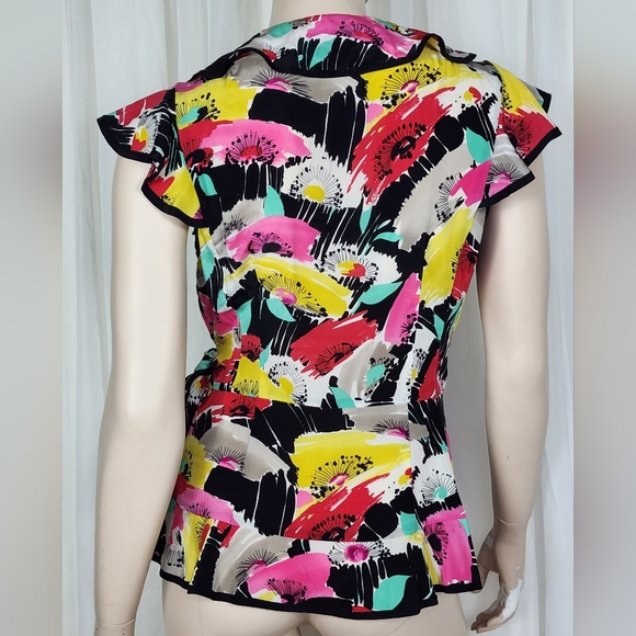 Nanette Lepore silk ruffled wrap tie floral top blouse M/10 - Picture 7 of 11
